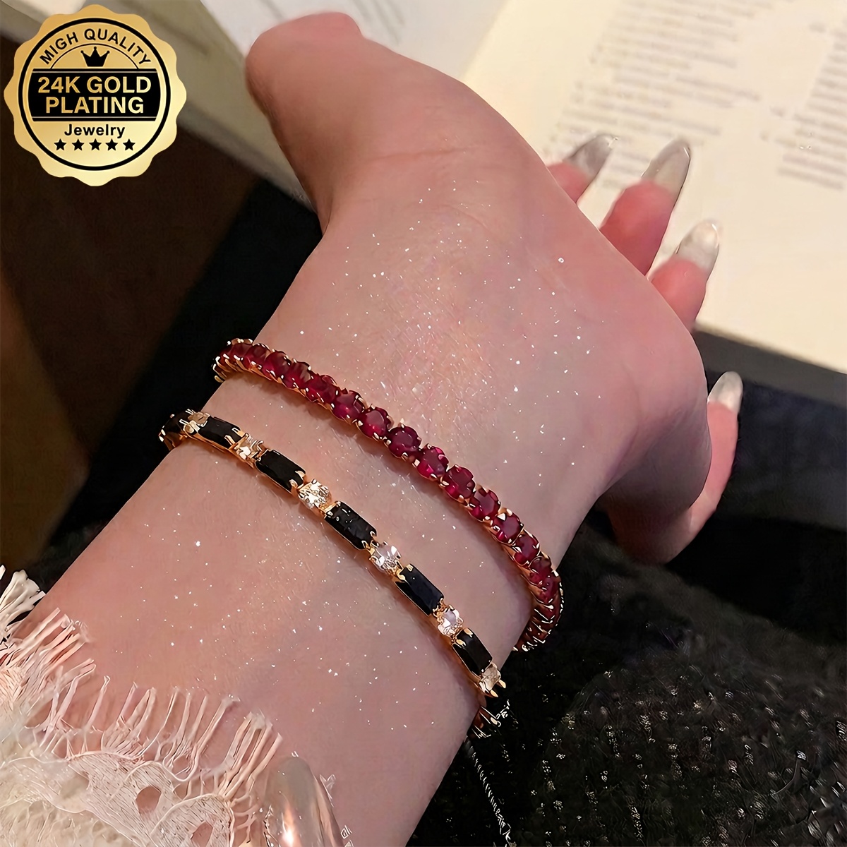 2pc Women's Gothic Style 24K Gold Plated Bracelet Set
